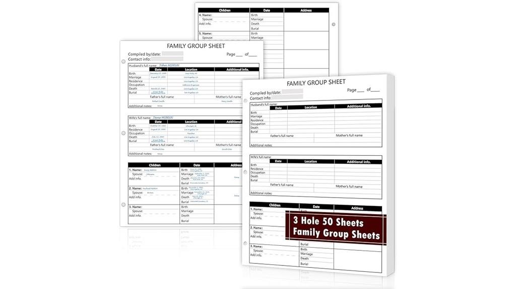family tree chart sheets