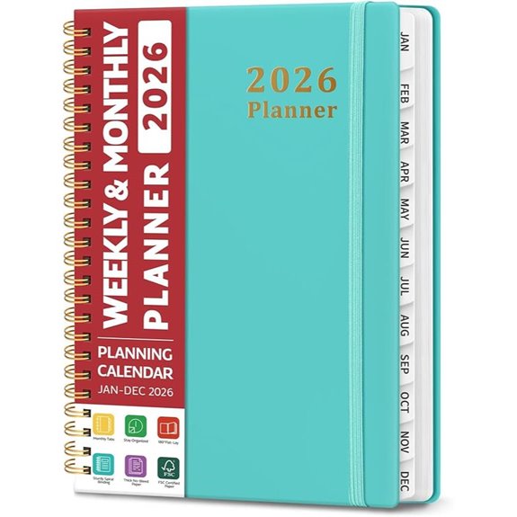 2026 Weekly & Monthly Planner with Tabs Aquamarine