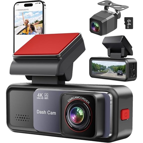 4K+2K Dual Dash Cam with Night Vision and 64GB