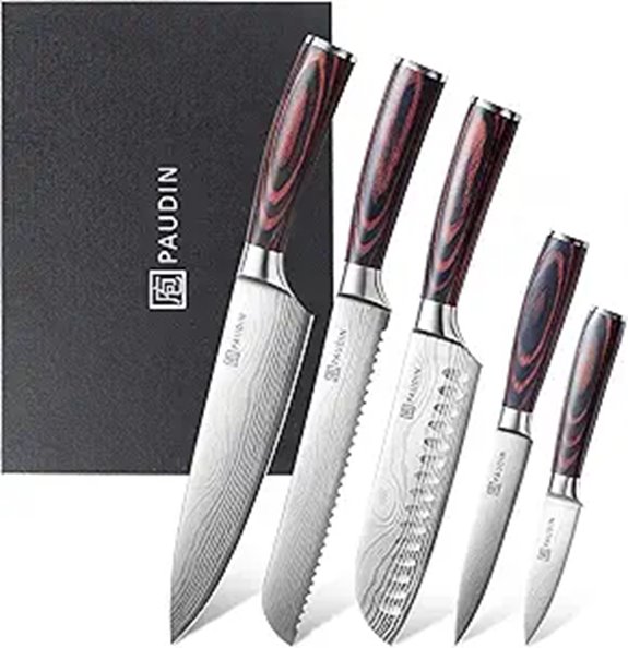 PAUDIN 5-Piece Chef Knife Set with Pakkawood Handles
