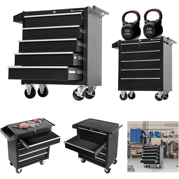 Tool Chest Heavy Duty Cart Steel Rolling Tool Box 5 Drawer Cart (TZ35-BK)