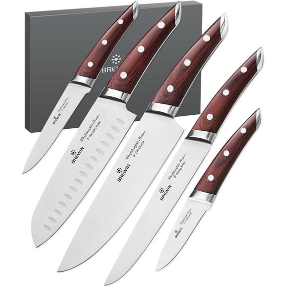 Brewin Japanese Chef Knife Set 5 pcs with Pakkawood