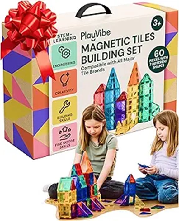 PLAYVIBE Magnetic Tiles - 60 Piece STEM Building Set