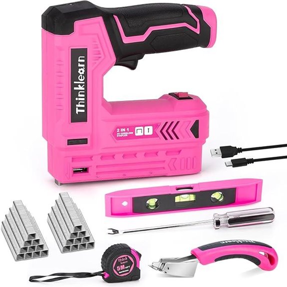 Pink Cordless Staple Gun Set with Nails and Charger