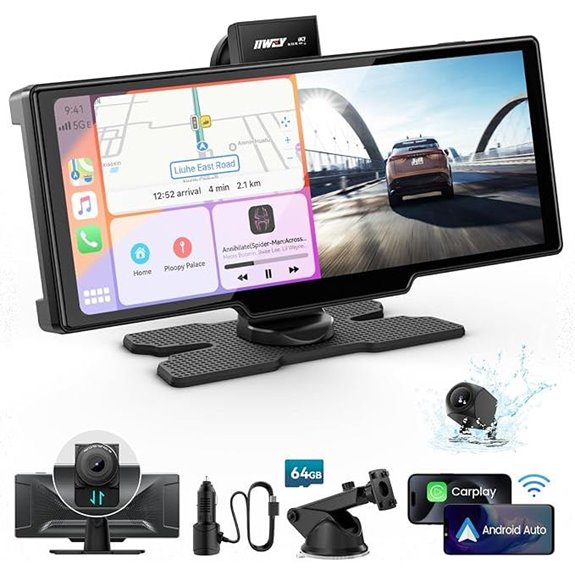 Portable 10” Carplay Screen with Dash Cam & GPS