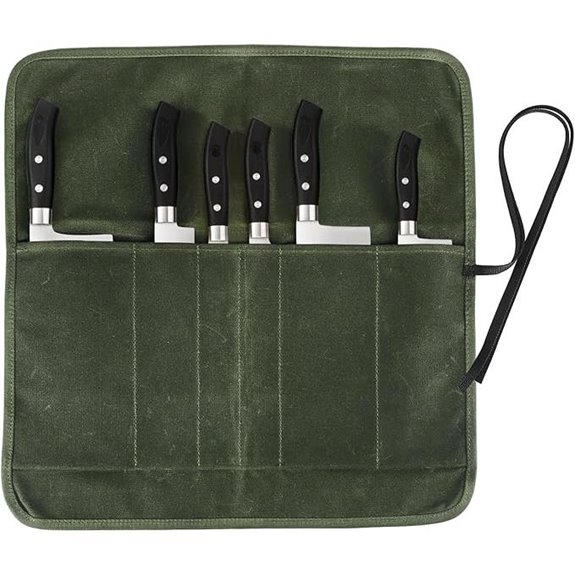 Chef Knife Roll Bag with 6 Slots in Waxed Canvas