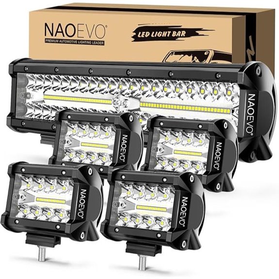 NAOEVO 12 LED Light Bar & 4 Pod Lights