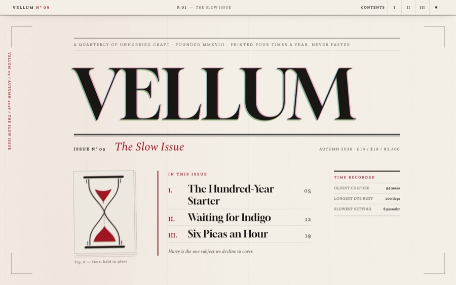 VELLUM — Issue No. 09, The Slow Issue — Print-Emulating Grid (FABLE/175, room 9)