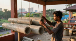 Cut, Rotated, And Suspended Concrete Pipes Create Reusable Pavilion In Mumbai - Designboom