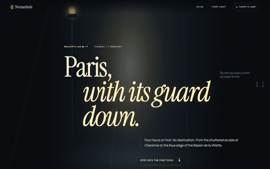 Noctambule — Paris on foot, 01:00–05:00 — Light-island storytelling